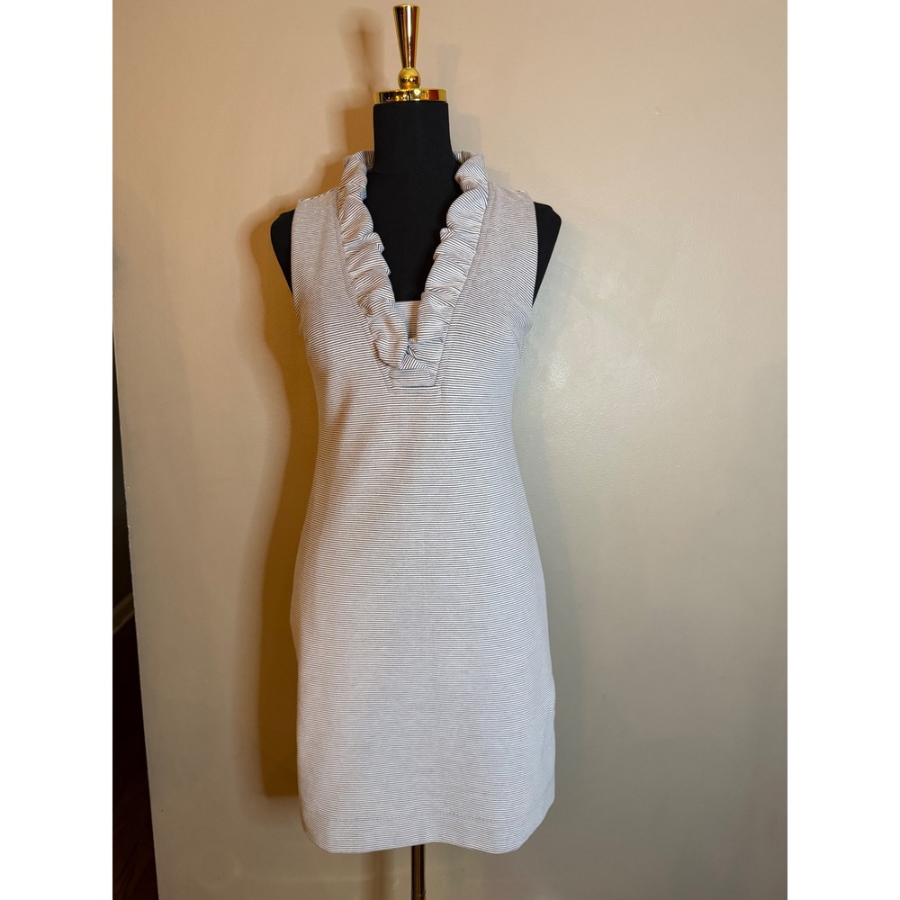 Lilly Pulitzer Women XS Blue White Striped Ruffle V-Neck Shift Dress 001511